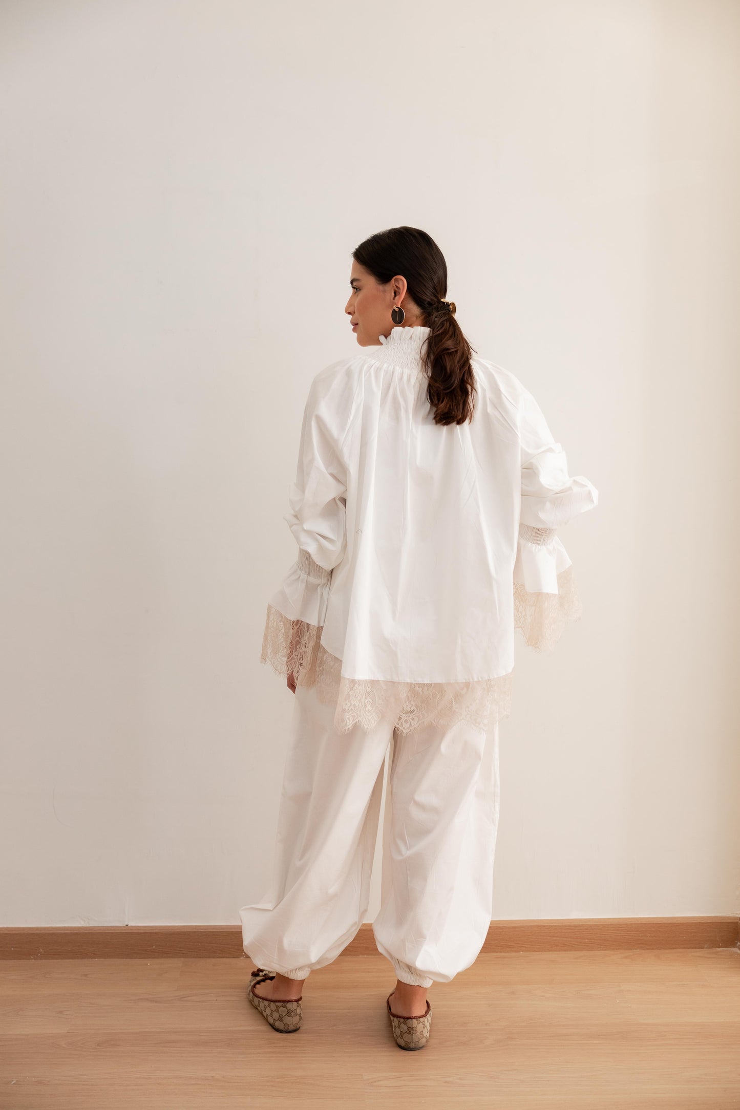 Lace detail blouse-White