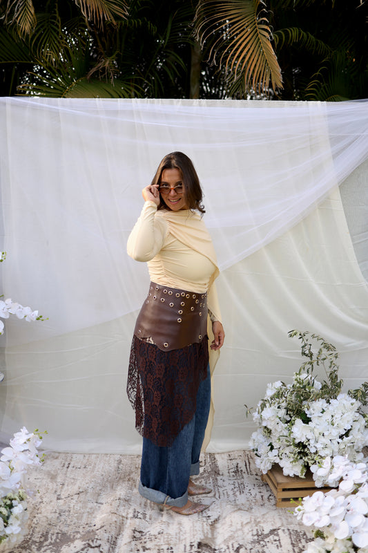 Scarf draped top (Beige)