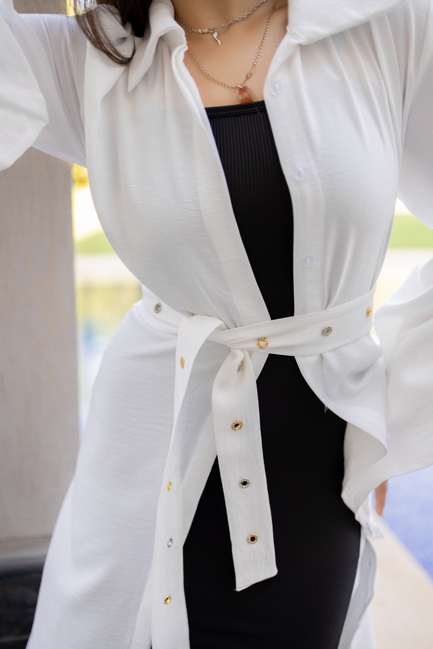 Statement shirt dress-White