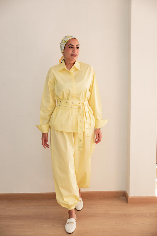 Double belted shirt-Butter yellow