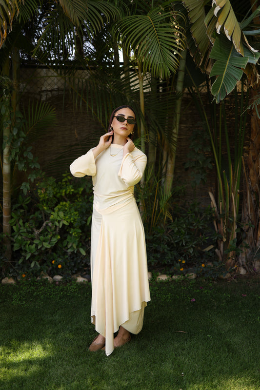 Asymmetrical dress-Butter yellow