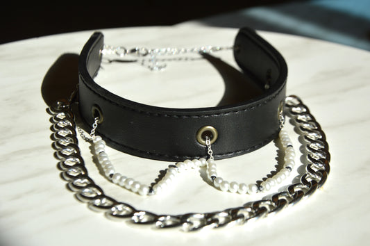 PearlsXsilver choker