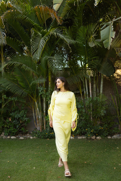 Linen skirt- Butter yellow/white/lime