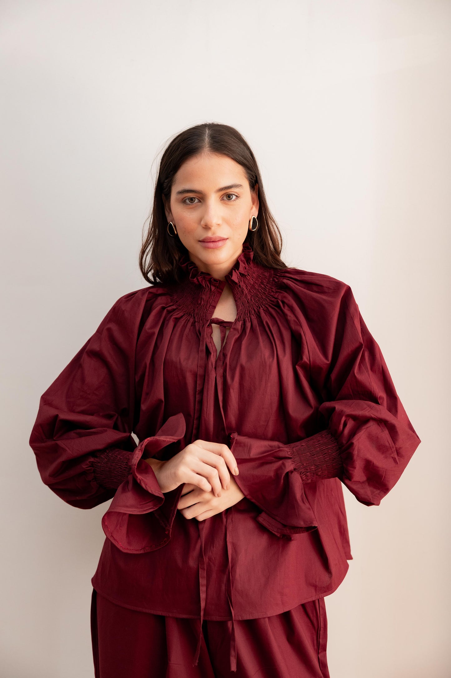 detailed blouse-Burgundy