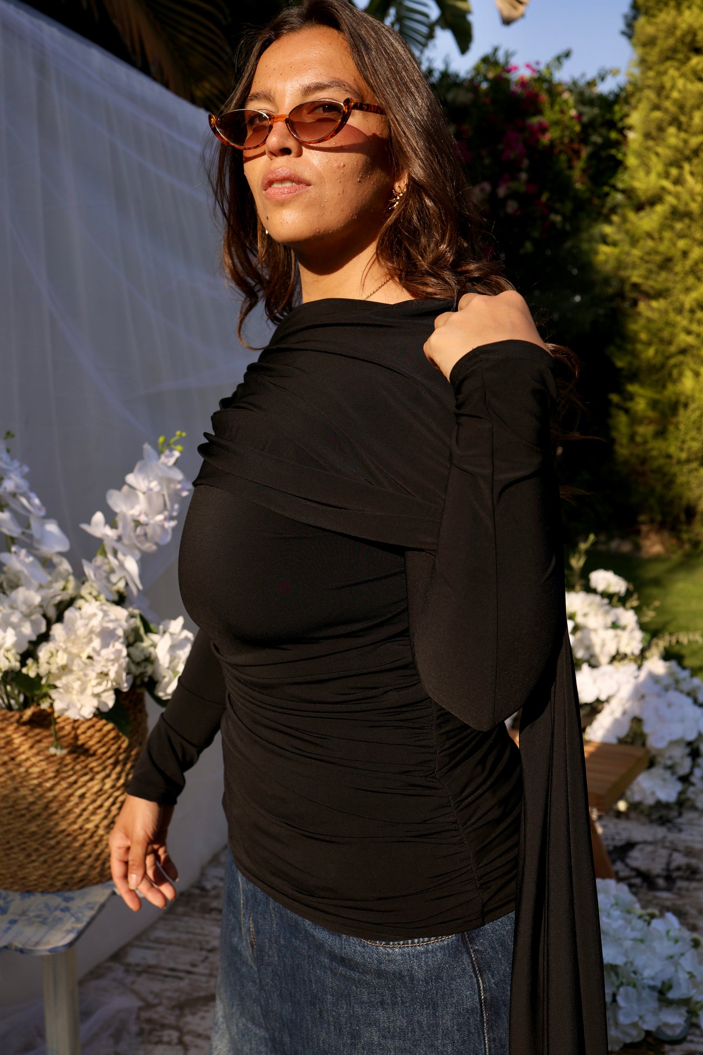 Scarf draped top (Black)