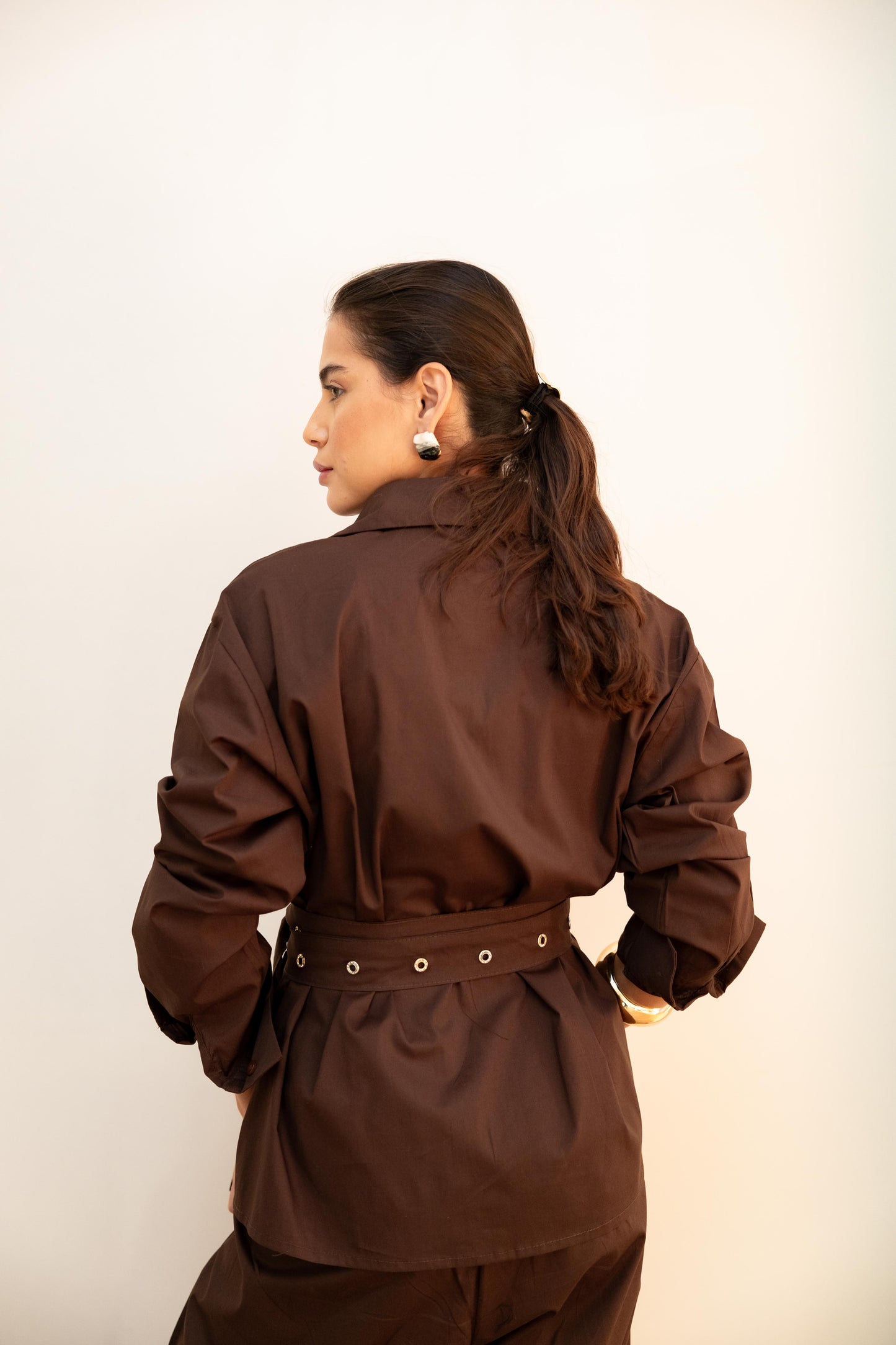 Double belted shirt-Brown