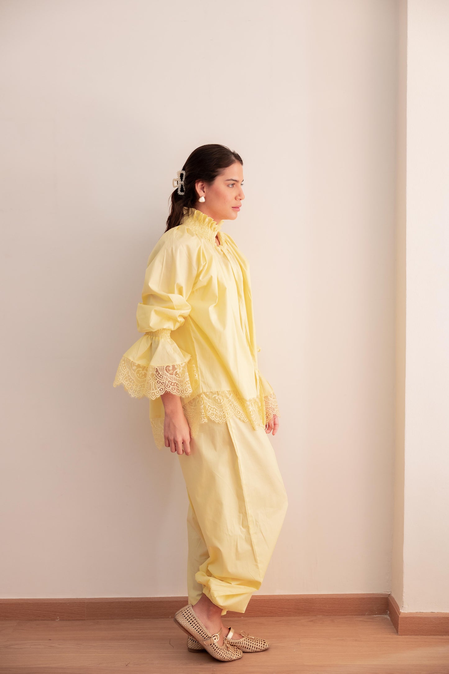 Lace detail blouse-Yellow
