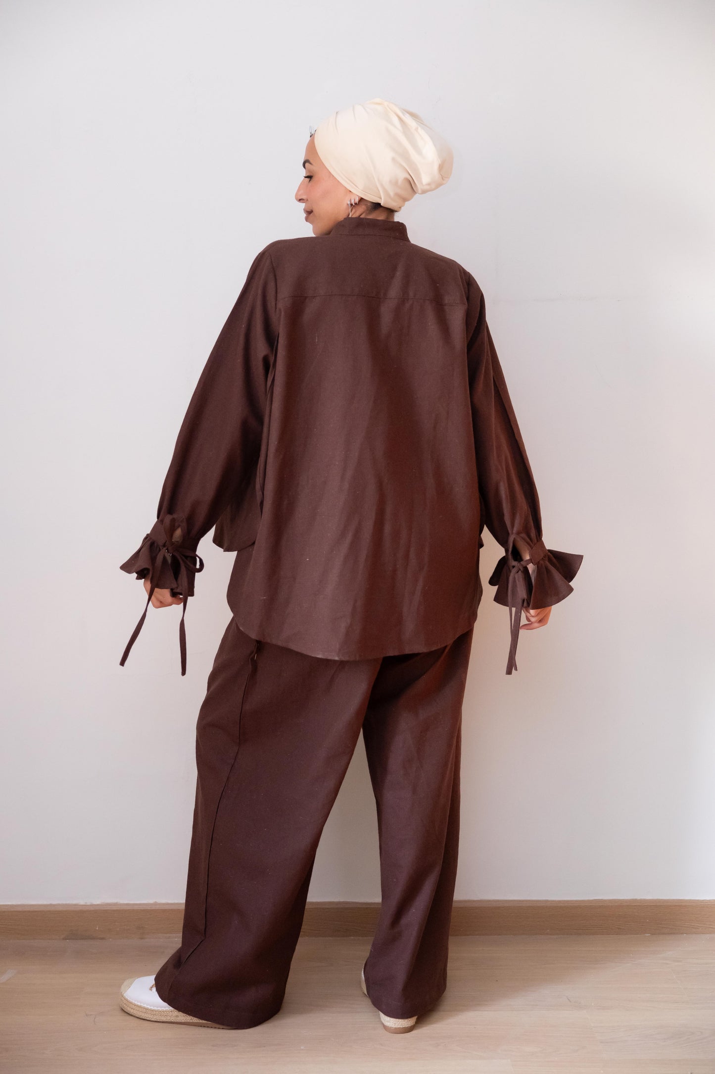 High low linen shirt -Brown