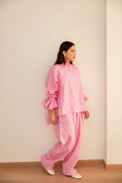 High low linen shirt-Pink