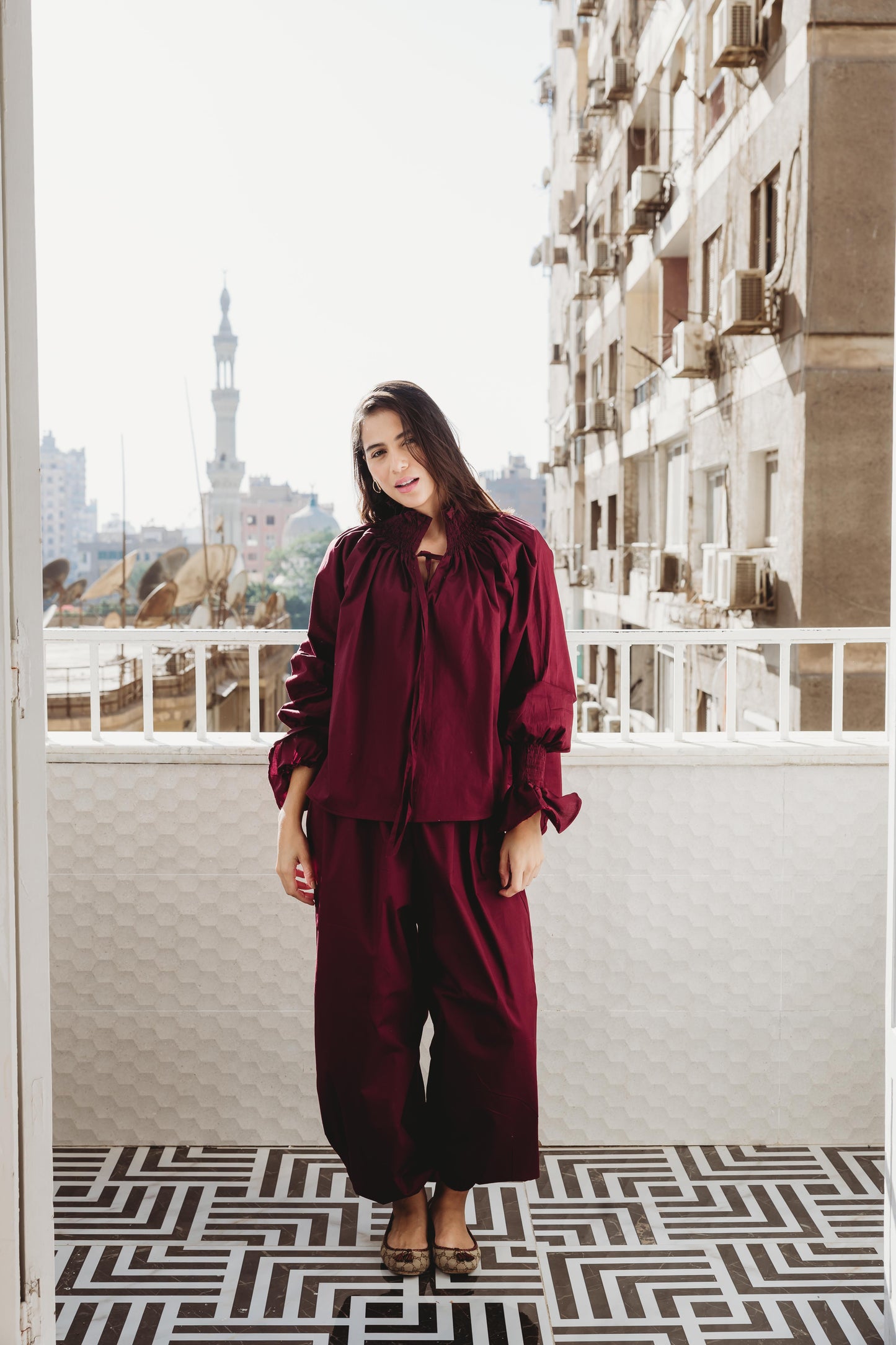 detailed blouse-Burgundy