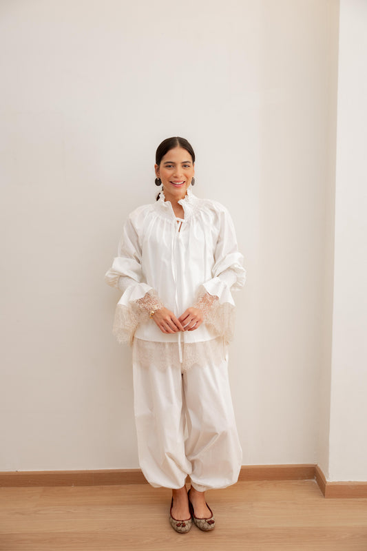 Lace detail blouse-White