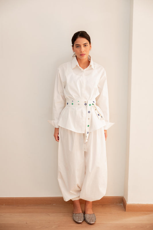 Double belted shirt-White