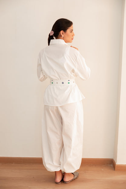 Double belted shirt-White