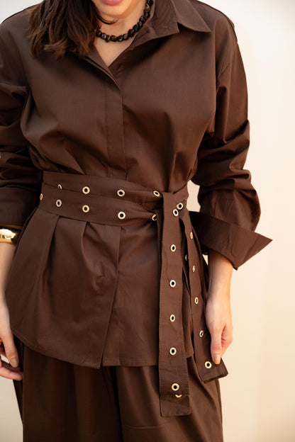 Double belted shirt-Brown
